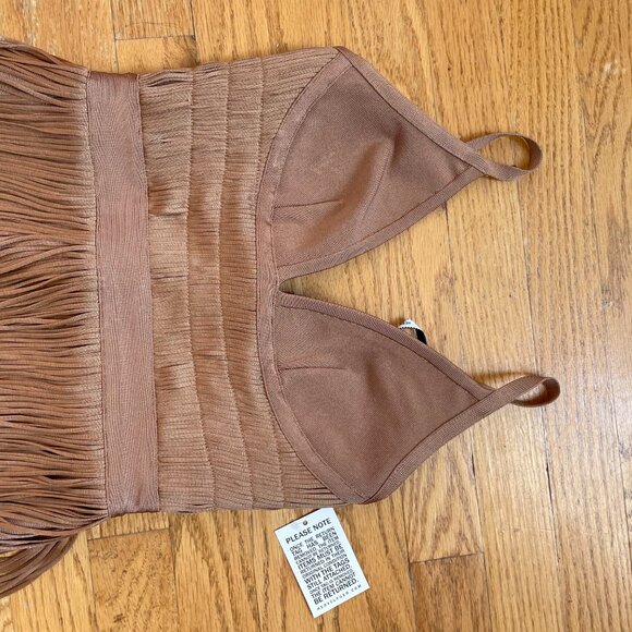 Herve Leger Plunging Fringe Gown | Toffee - Picture 8 of 10